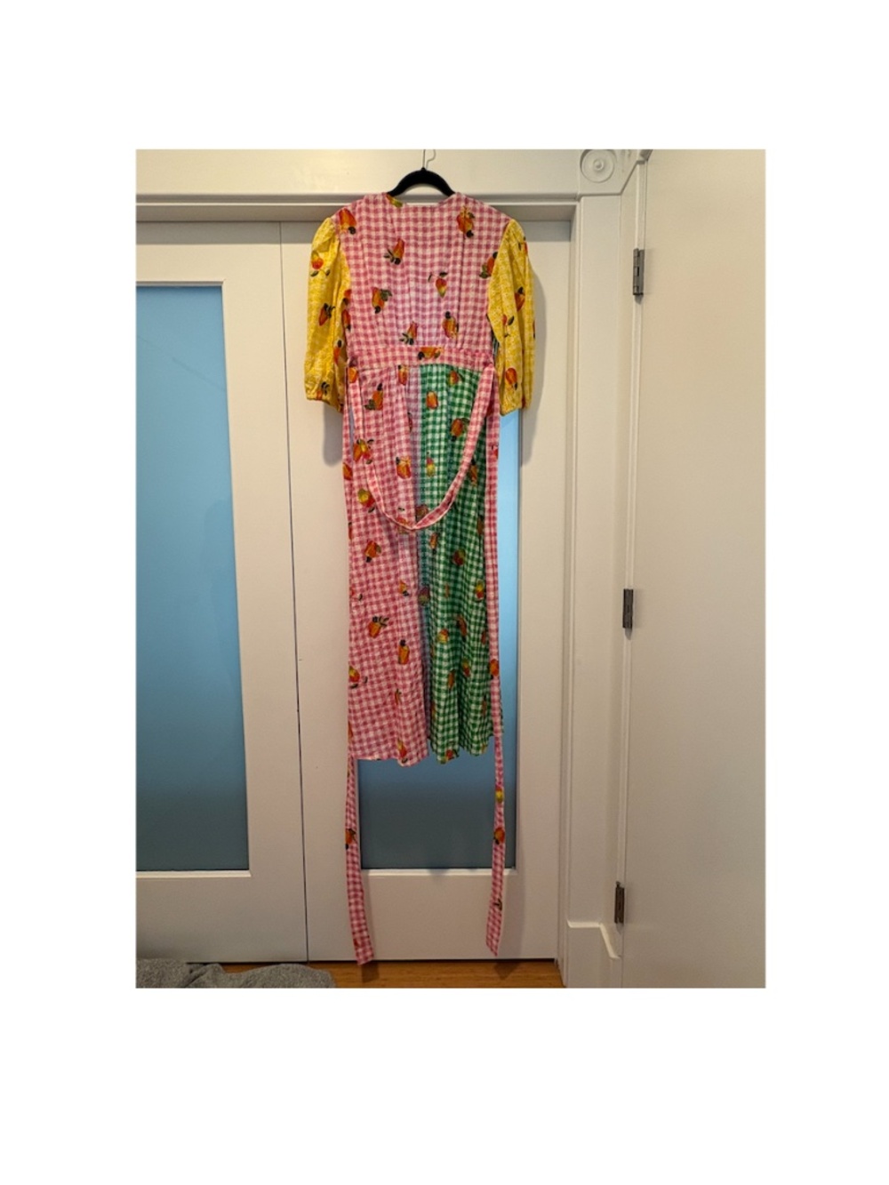 FARM Rio Green Pink Yellow Gingham Fruit Print Maxi Dress Tie Waist Size S - Picture 4 of 6